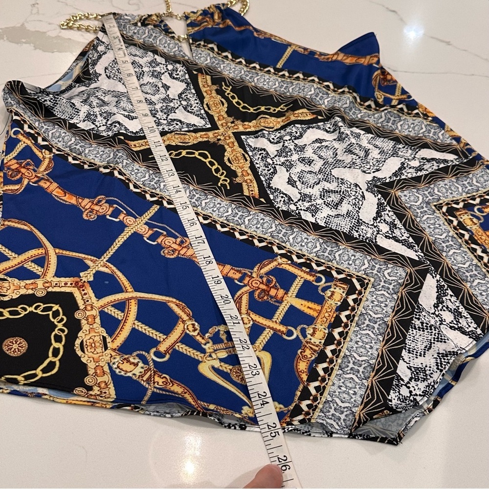 Inc International Concepts Blue Gold Scarf Halter Top S Chain Print Resort Y2K - Picture 10 of 10